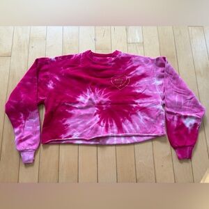 Cropped Pink Tie-Dye Delta Zeta Sweatshirt